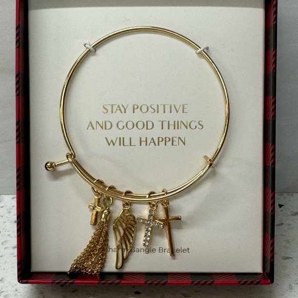 “STAY POSITIVE AND GOOD THINGS WILL HAPPEN” CHARM BANGLE BRACELET - Picture 10 of 10